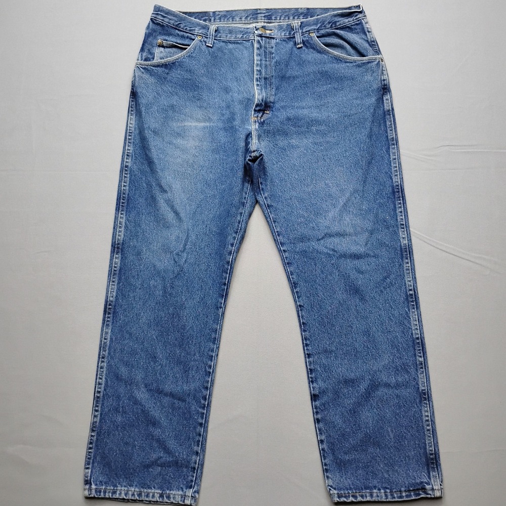 Wrangler Regular Fit Mens Blue Denim Jeans 40x30 Straight Leg 96501MR Faded